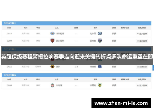 英超保级赛程警报拉响赛季走向迎来关键转折点多队命运重塑在即